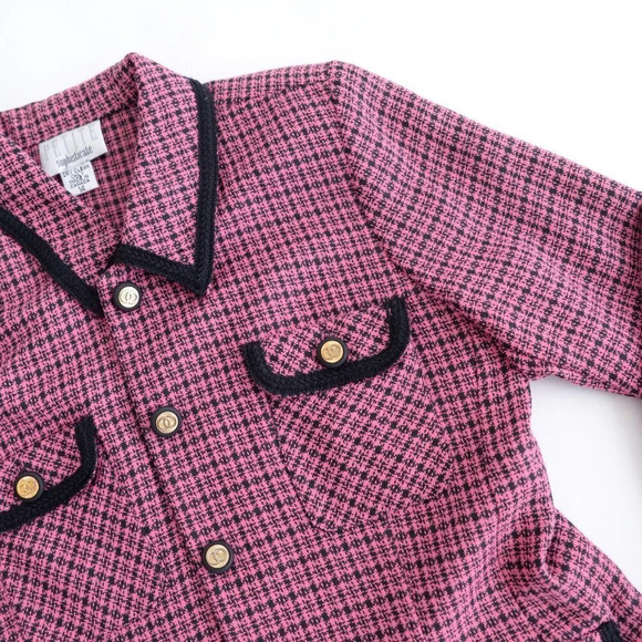 Vintage Petite Sophisticate Pink Houndstooth Button Up Blazer 14 - Picture 10 of 13